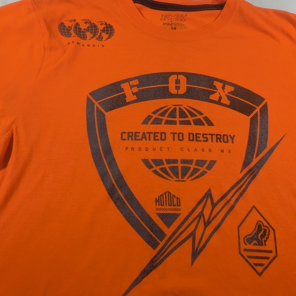 Fox Moto Created to Destroy Men's Orange Graphic Short Sleeve T-Shirt Size Med - Picture 2 of 9